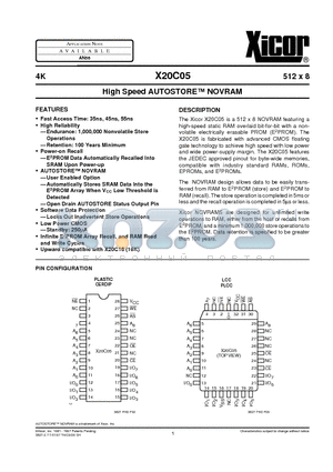 X20C05DM-55 datasheet - High Speed AUTOSTORE NOVRAM