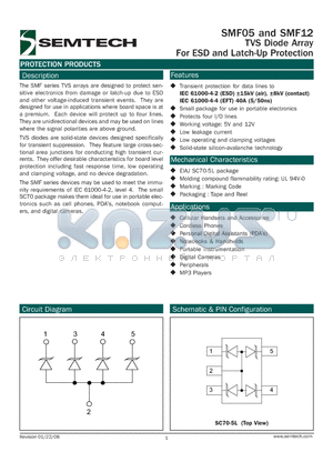 SMF05 datasheet - TVS Diode Array For ESD and Latch-Up Protection