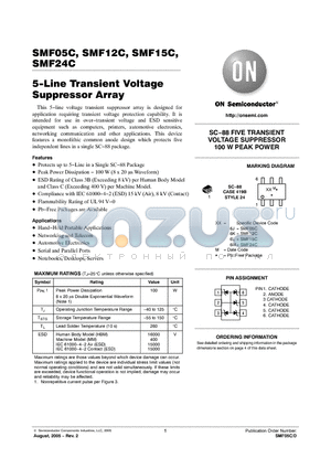 SMF05CT2G datasheet - 5−Line Transient Voltage Suppressor Array