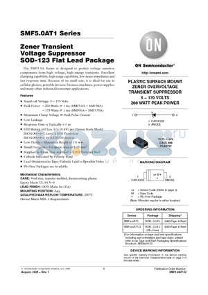 SMF100A datasheet - Zener Transient Voltage Suppressor SOD−123 Flat Lead Package
