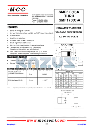 SMF100A datasheet - 200WATTS TRANSIENT VOLTAGE SUPPRESSOR 5.0 TO 170 VOLTS