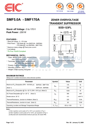 SMF100A datasheet - ZENER OVERVOLTAGE TRANSIENT SUPPRESSOR