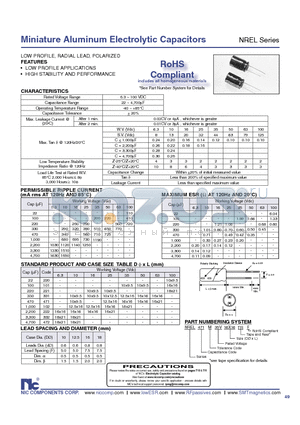 NREL101M2510X9.5TRF datasheet - Miniature Aluminum Electrolytic Capacitors