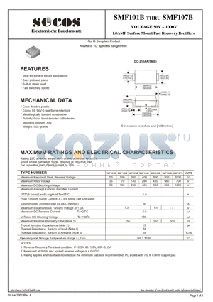 SMF103B datasheet - 1.0AMP Surface Mount Fast Recovery Rectifiers