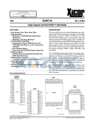 X20C16EI-45 datasheet - High Speed AUTOSTORE NOVRAM