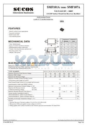 SMF105A datasheet - 1.0AMP Surface Mount Fast Recovery Rectifiers