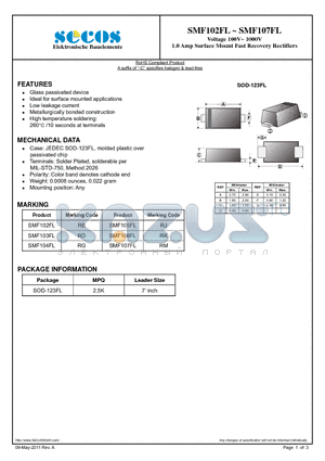 SMF105FL datasheet - 1.0 Amp Surface Mount Fast Recovery Rectifiers