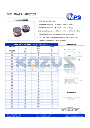 P10DR53-180 datasheet - SMD POWER INDUCTOR