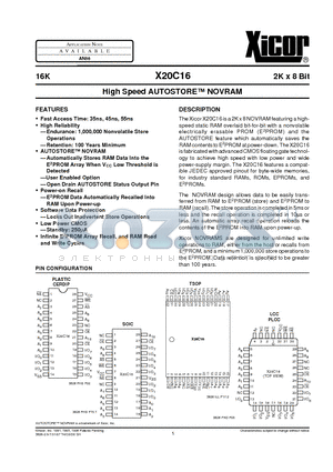 X20C16SI-55 datasheet - High Speed AUTOSTORE NOVRAM