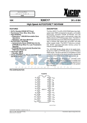 X20C17PM-55 datasheet - High Speed AUTOSTORE NOVRAM