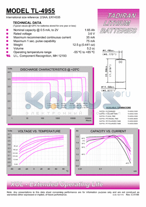 TL-4955 datasheet - TADIRAN LITHIUM BATTERIES