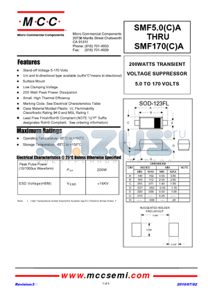 SMF130A datasheet - 200WATTS TRANSIENT VOLTAGE SUPPRESSOR 5.0 TO 170 VOLTS