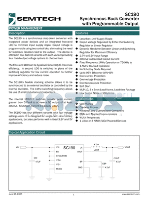SC190 datasheet - Synchronous Buck Converter with Programmable Output