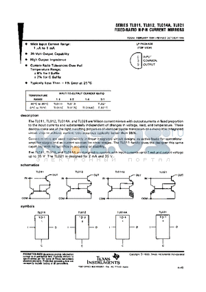 TL014 datasheet - FIXED-RATIO N-P-N CURRENT MIRRORS