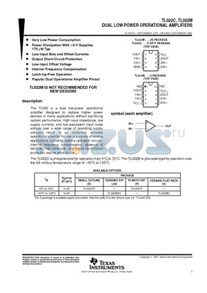 TL022 datasheet - DUAL LOW-POWER OPERATIONAL AMPLIFIERS