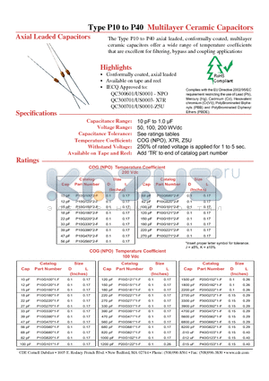 P10G1511-F datasheet - Multilayer Ceramic Capacitors