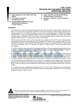 TL031AMJG datasheet - ENHANCED-JFET LOW-POWER LOW-OFFSET OPERATIONAL AMPLIFIERS