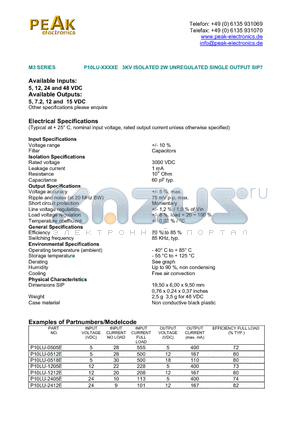 P10LU-1212E datasheet - 3KV ISOLATED 2W UNREGULATED SINGLE OUTPUT SIP7