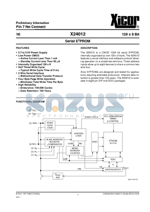 X24012P-3 datasheet - Serial E2PROM