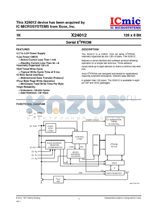 X24012PIG-3 datasheet - Serial E2PROM