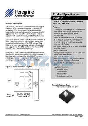 PE64101MLAA-Z datasheet - UltraCMOS^ Digitally Tunable Capacitor (DTC) 100 - 3000 MHz