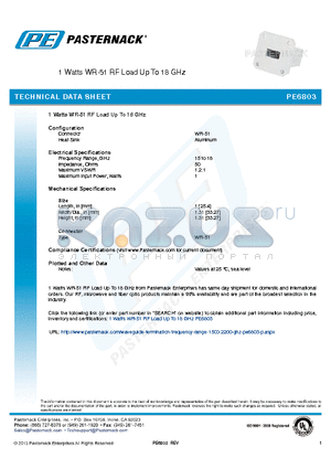 PE6803 datasheet - 1 Watts WR-51 RF Load Up To 18 GHz