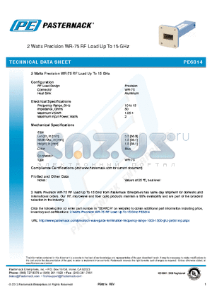 PE6814 datasheet - 2 Watts Precision WR-75 RF Load Up To 15 GHz