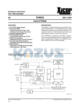 X24022 datasheet - Serial E2PROM