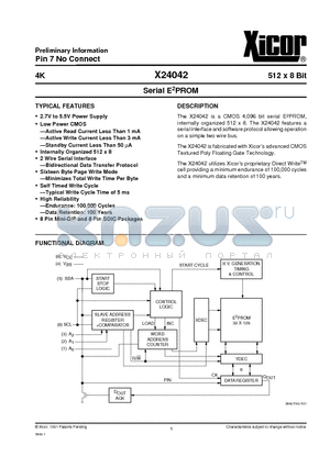 X24042S8-2.7 datasheet - Serial E2PROM