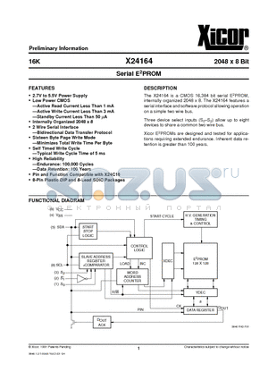 X24164 datasheet - Serial E2PROM