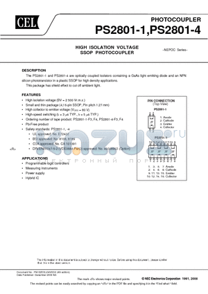 PS2801-1-V-F4 datasheet - nullHIGH ISOLATION VOLTAGE HIGH ISOLATION VOLTAGE