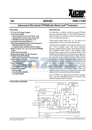 X24165 datasheet - Advanced 2-Wire Serial E2PROM with Block Lock Protection