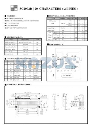 SC2002D datasheet - LCD MODULE 20 CHARACTERS X 2 LINES