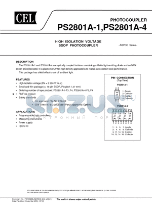 PS2801A-1-V-F3 datasheet - HIGH ISOLATION VOLTAGE SSOP PHOTOCOUPLER