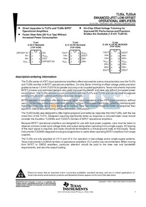 TL051 datasheet - ENHANCED-JFET LOW-OFFSET OPERATIONAL AMPLIFIERS