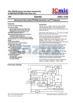 X24165SG datasheet - Advanced 2-Wire Serial E2PROM with Block LockTM Protection