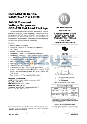 SMF5.0AT1G datasheet - 200 W Transient Voltage Suppressor SOD-123 Flat Lead Package