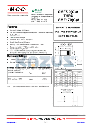 SMF5.0CA datasheet - 200WATTS TRANSIENT VOLTAGE SUPPRESSOR 5.0 TO 170 VOLTS