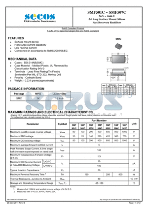 SMF505C datasheet - 5.0 Amp Surface Mount Silicon Fast Recovery Rectifiers