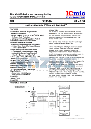 X24320P datasheet - 400KHz 2-Wire Serial E2PROM with Block Lock