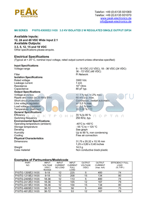 P10TG-4805E21H35 datasheet - 3.5 KV ISOLATED 2 W REGULATED SINGLE OUTPUT DIP24