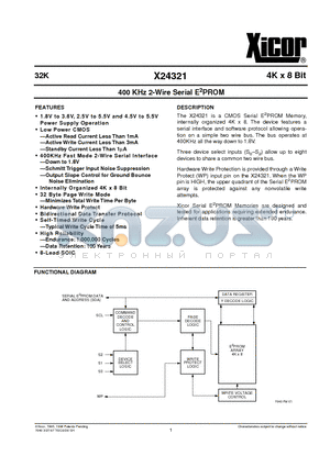 X24321S8-1.8 datasheet - 400 KHz 2-Wire Serial E2PROM