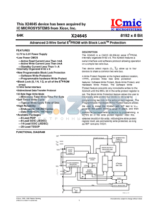 X24645FV datasheet - Advanced 2-Wire Serial E2PROM with Block LockTM Protection