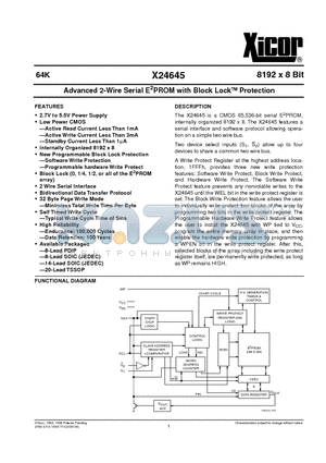 X24645P datasheet - Advanced 2-Wire Serial E 2 PROM with Block Lock TM Protection