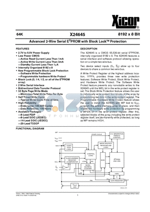 X24645PI datasheet - Advanced 2-Wire Serial E 2 PROM with Block Lock TM Protection