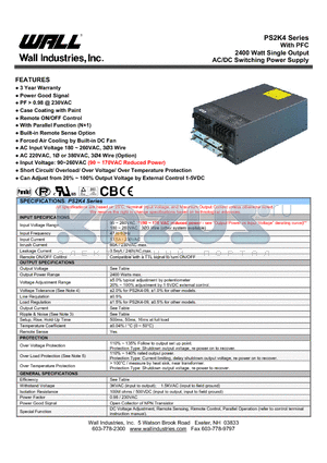 PS2K4-15 datasheet - With PFC 2400 Watt Single Output AC/DC Switching Power Supply