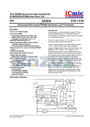 X24645PM datasheet - Advanced 2-Wire Serial E2PROM with Block LockTM Protection