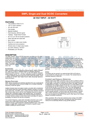 SMFL2805S/HO datasheet - SMFL Single and Dual DC/DC Converters