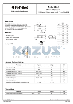 SMG111K datasheet - N-Channel Enhancement Mode Power Mos.FET