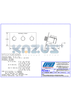 PE7058-1 datasheet - THREE STAGE BENCH MOUNT ROTARY ATTENUATOR FREQUENCY RANGE: DC TO 1 GHz